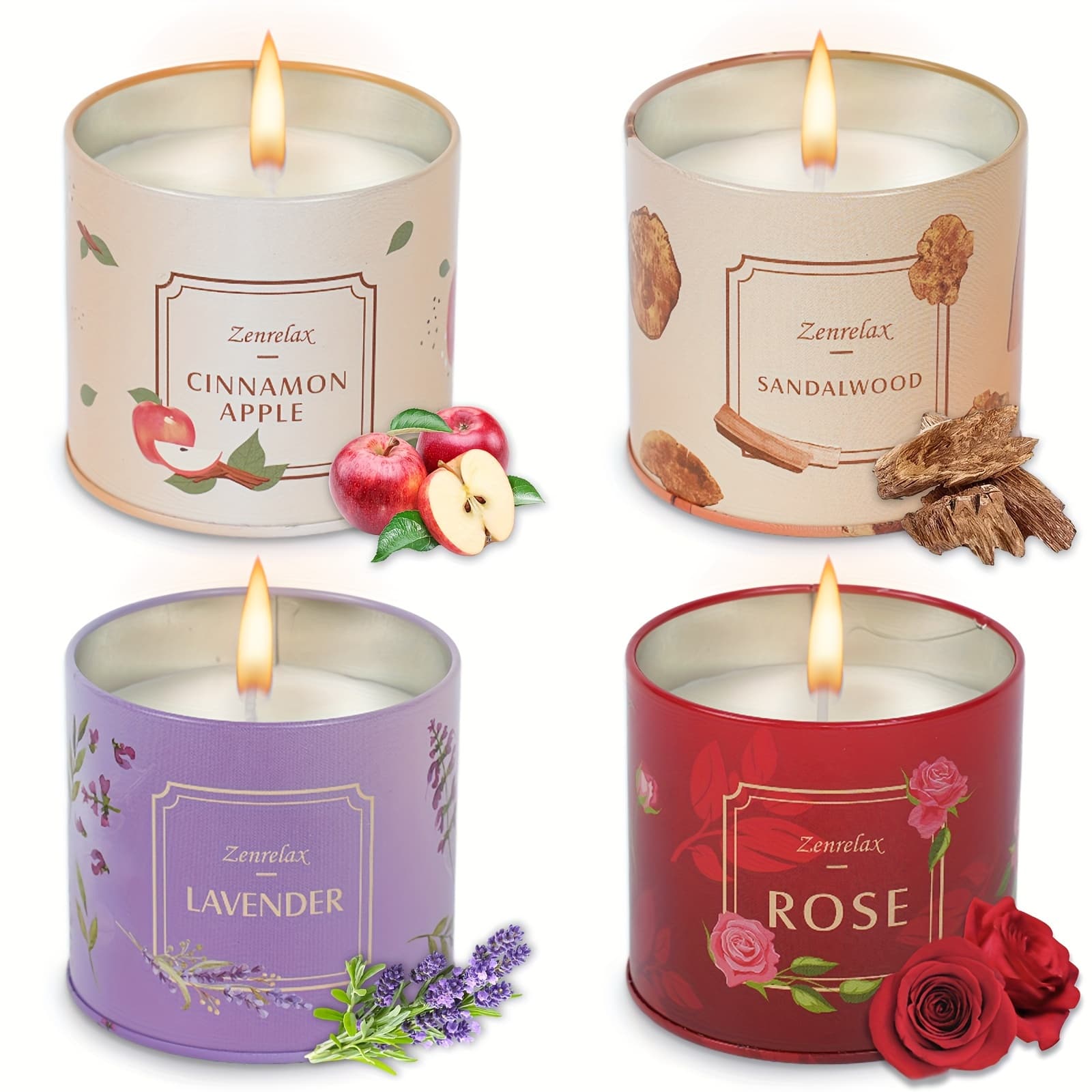 TEMU 30oz Scented Candle Set For Women - Rose, Sandalwood, Cinnamon, & Lavender Fragrances In Metal Jar - Perfect Christmas, Valentine&;s Day & Birthday Gift Seasonal Holiday Decorations For Halloween
