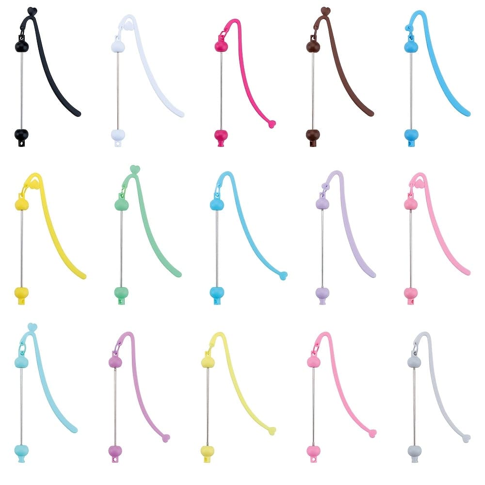 TEMU Random 10pcs Set, Small Curved Hook Bookmarks With Beaded Design, Multi-colored Plastic Beaded Bookmarks, High-value Beaded Bookmark Set, Random Color Set, Exquisite Party Gift