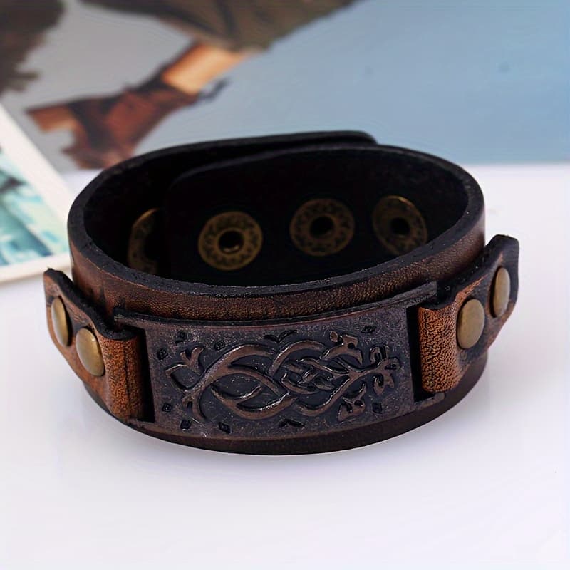 TEMU 1pc Men's Artificial Leather Wristband, Personalized Carved Bracelet, Boyfriend Gift, Easy Men's Bracelet, Father's Day Gift