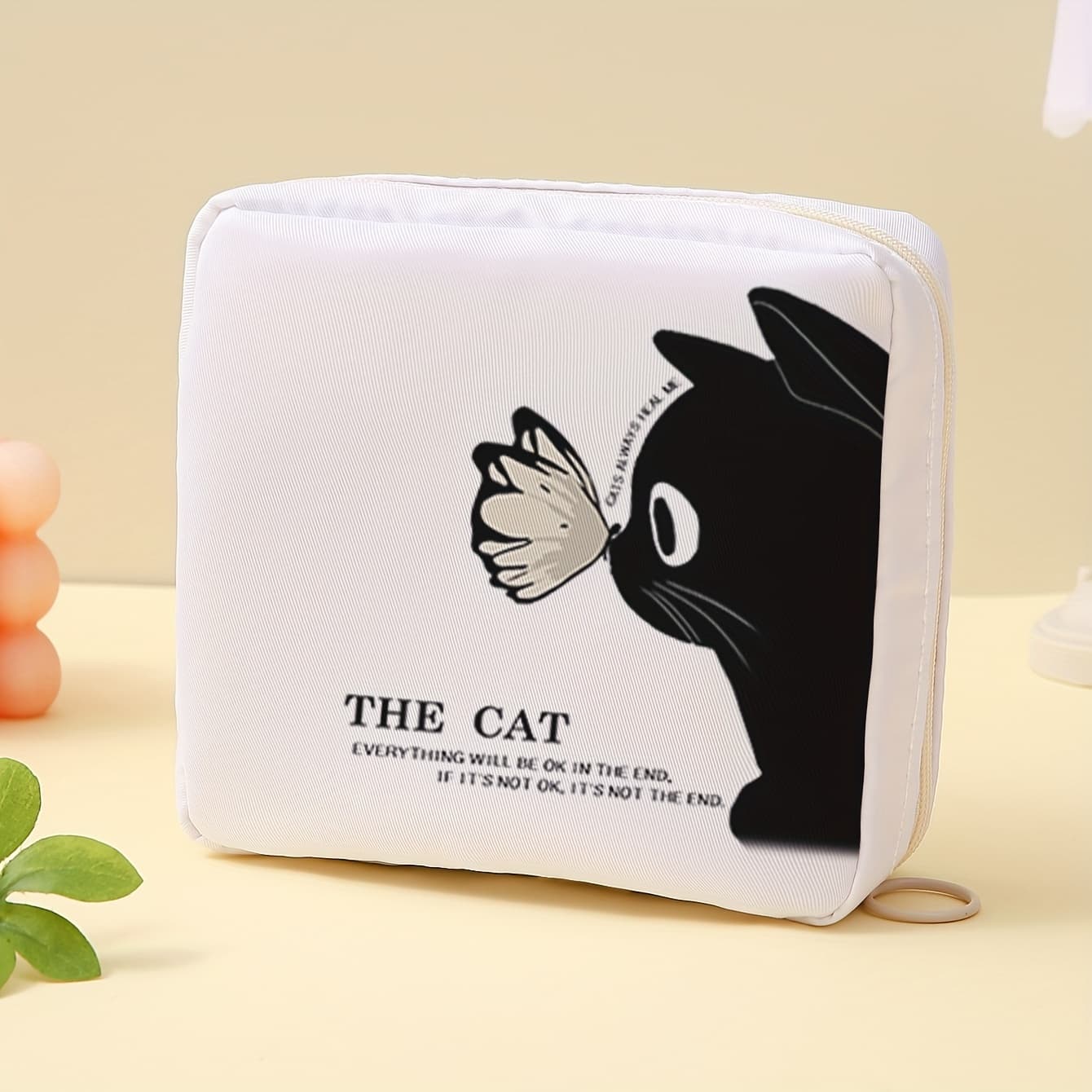 TEMU Kitten Pattern Portable Large Capacity Sanitary Pad Storage Bag, Candy And Storage Bag, Lightweight Multi-functional Bag