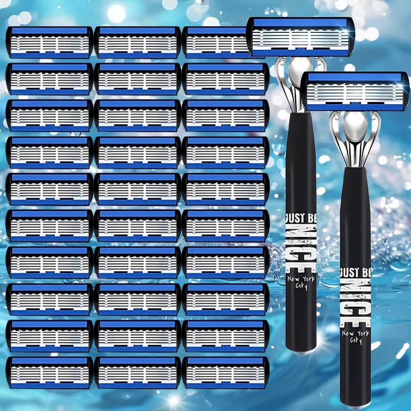 TEMU Men&;s Manual Safety Razor, A Hair Removal Tool For Home And Travel, Featuring Six-layer Blade Design, Perfect As A Valentine&;s Day Or Christmas Gift For Men, Comes With Multiple Replacement