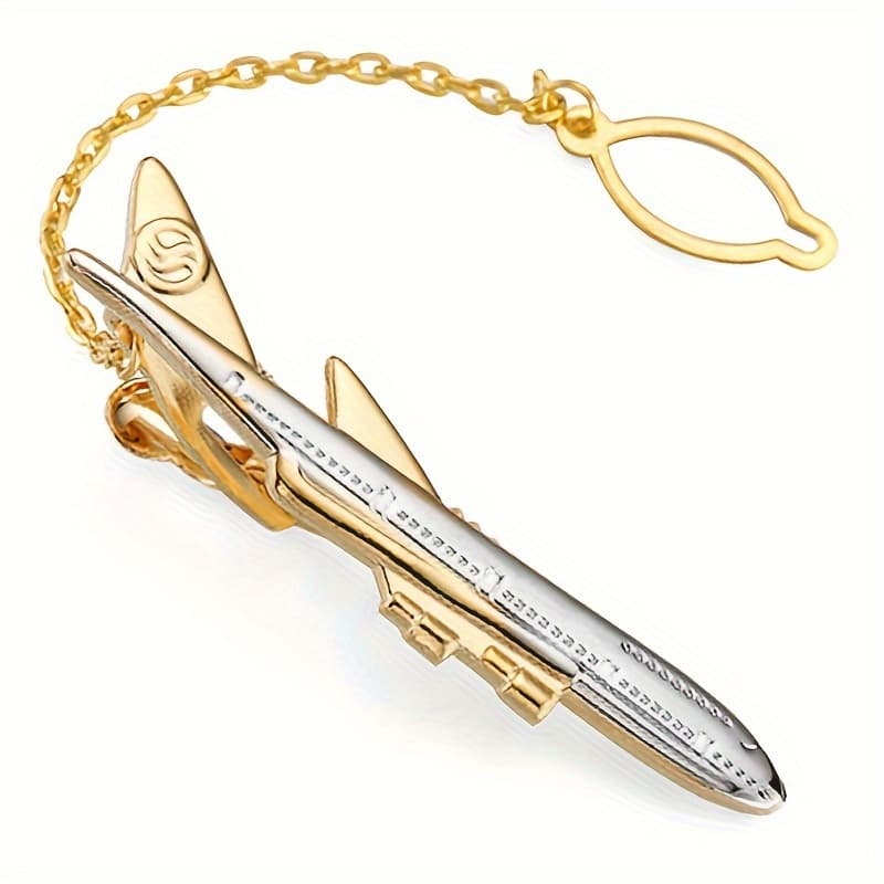 TEMU Sleek Alloy Aircraft-inspired Men's Tie Clip - Simple, Textured ,