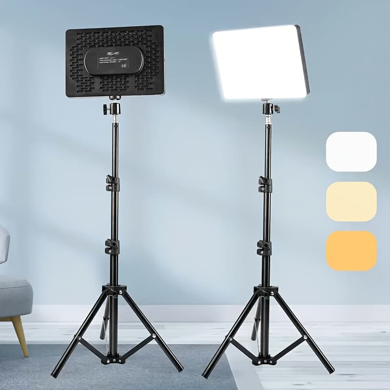 TEMU Led Video Fill Light 10 Inches With Adjustable Tripod 51-inch Bracket, Suitable For Studio Flash Photography Makeup Conference Group Selfie Live Broadcast Desktop Fill Light Package