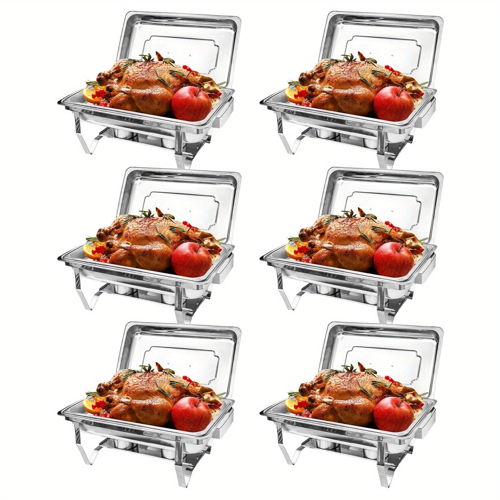 TEMU 1/2/4/6 Pack 9qt Stainless Steel Chafing Dish Buffet Chafer Set With Foldable Frame Water Trays Food Pan Fuel Holder And Lid Food Warmers For Parties, Banquet, Buffets, Wedding, Dining, Cooking