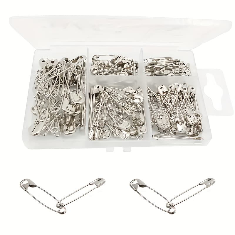 TEMU 150pcs 5 Types, Silvery Safety Pins For Home Diy Sewing Tools With Durable Storage Box
