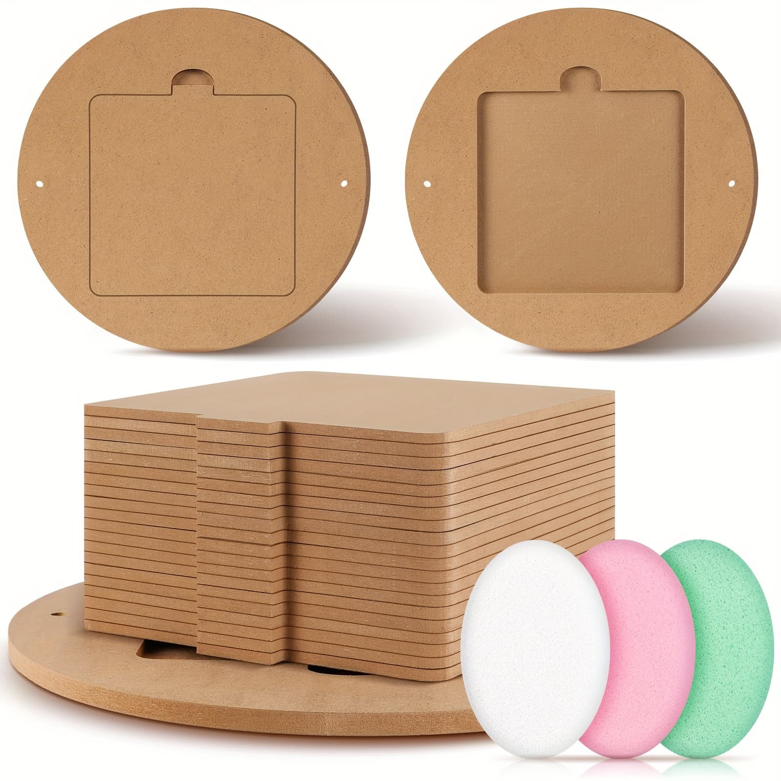 TEMU 22pcs Bat System For Clay Bat System With Removable Inserts 12'' Round Outer Pottery Bats And 7'' Square Inner Bats With 3 Pottery Sponge For Clay Artist