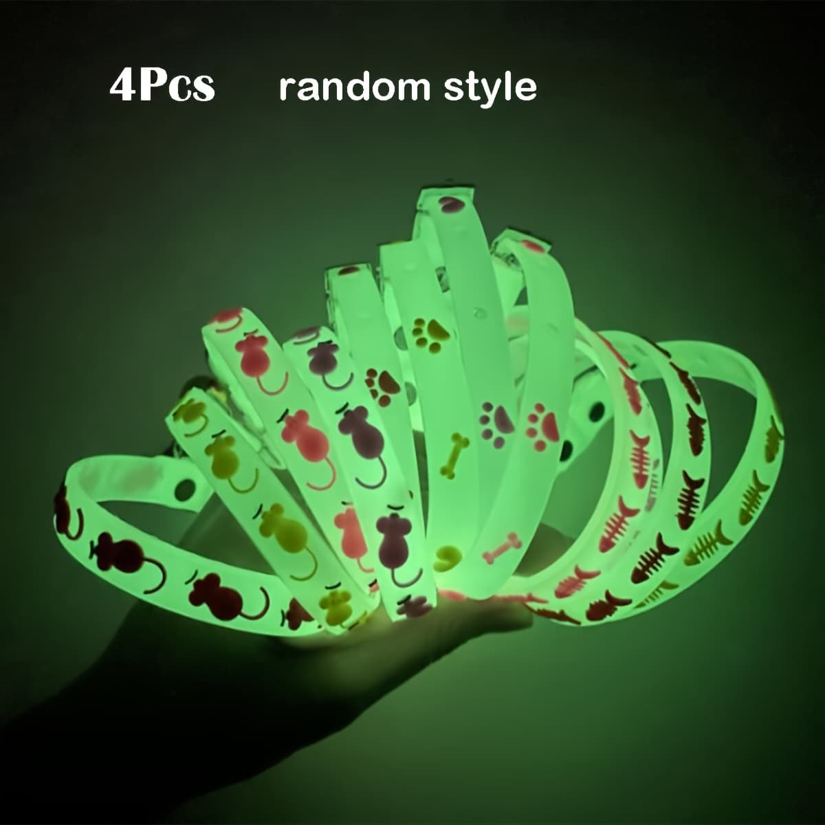 TEMU 4pcs -the-dark Cat Collar - Collars Suitable For Night , Under Blacklight, Random Color/style, Comfortable For /outdoor Use, Ideal For Lost Cat