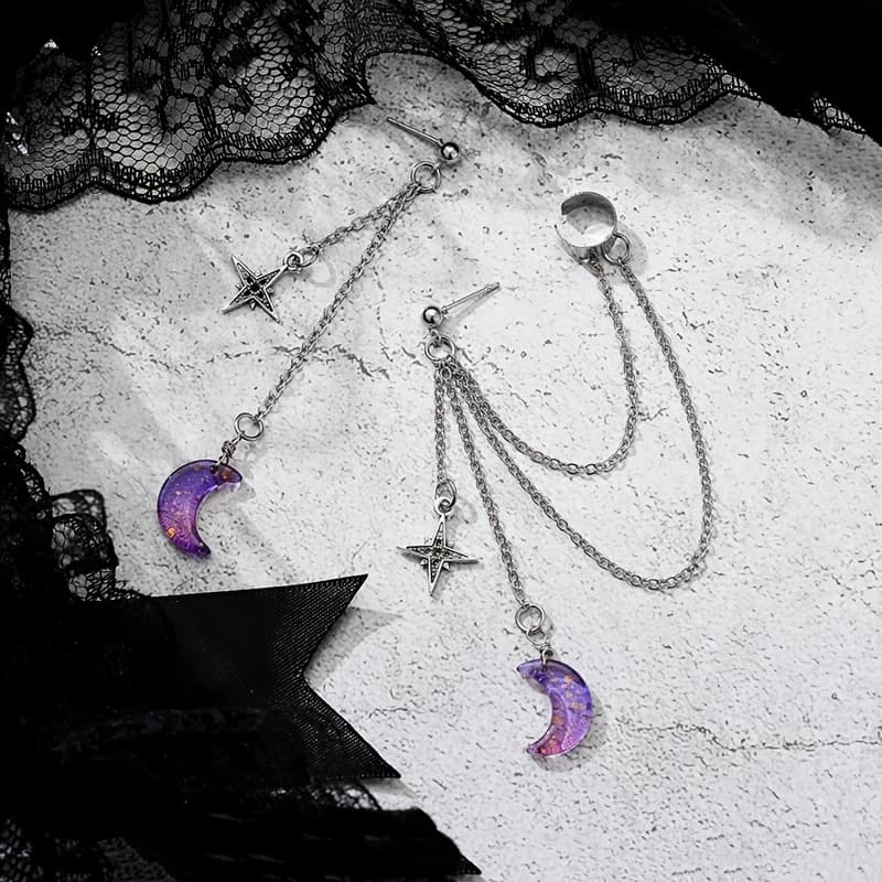 TEMU [3 Colors From] 2pcs Fashion Alloy Star Moon Decoration Asymmetrical Earrings Suitable For Ramadan