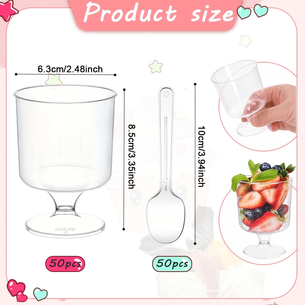 TEMU 50pcs 5oz Mini Dessert Cups With Spoons Round Goblets Suitable For Ice Cream Pudding Snacks Birthday And Dessert Table Display