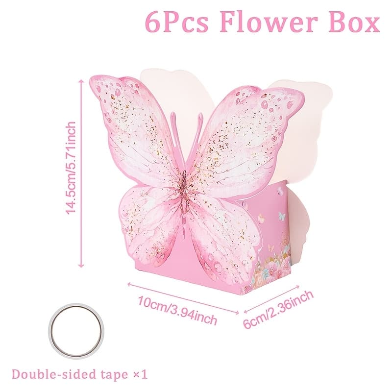 TEMU Gift For Her/him 6pcs, Themed Paper Flower Boxes, Light Flower Cardboard Box, Happy Birthday Wedding Party Decor Boxes, Baby Shower Party Supplies, Flower Wrapping Box