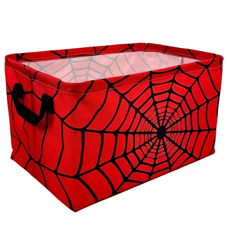 TEMU 1pc, , For Man Web Patterned Laundry Basket, Foldable Storage Box With Handle, Superhero Themed Bedroom And Home Dirty Clothes Basket