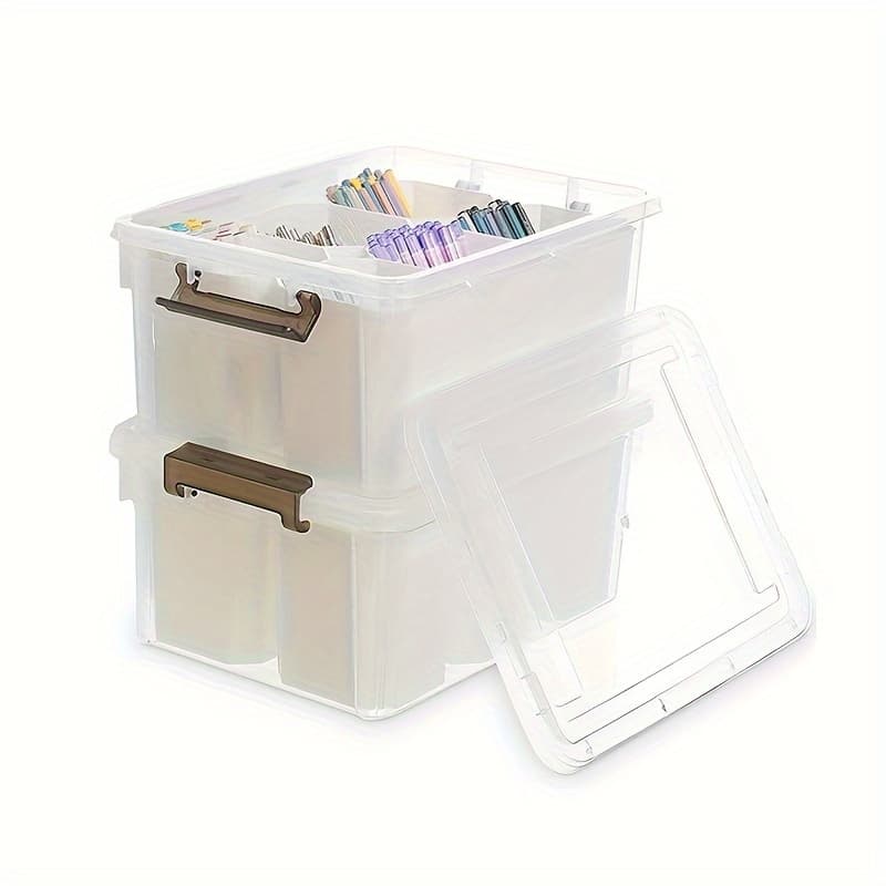 TEMU 2 Packs Stackable Plastic Storage Bins, Clear Storage Box With Lids, Multipurpose Storage Containers For Organizing Office Supplies, Storage Organizer Container, Back To School Supplies