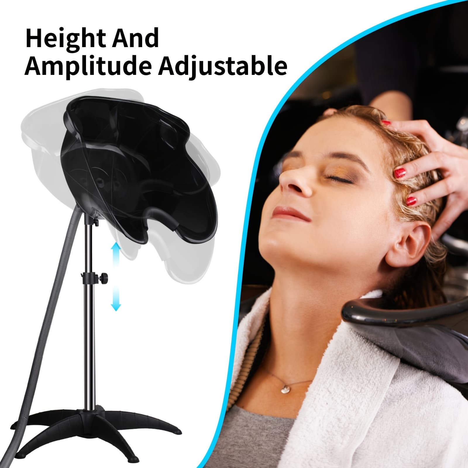 TEMU Portable Shampoo Bowl, Salon Sink With 1.5m Drain Pipe, Adjustable Height And Angle, Standing Deep Bowl For Home/salon Hair Washing And Cutting, Black
