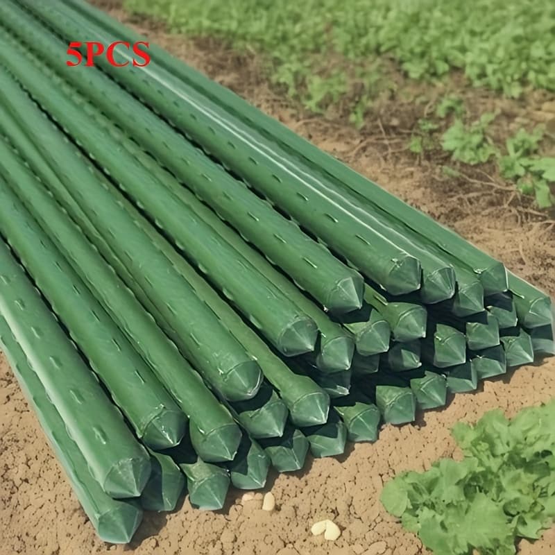 TEMU 5pcs Green Plastic Plant Support Rods - Durable Climbing Pergola With Steel Pipe Design For Flowers, Grapes, Tomatoes & - Ideal For
