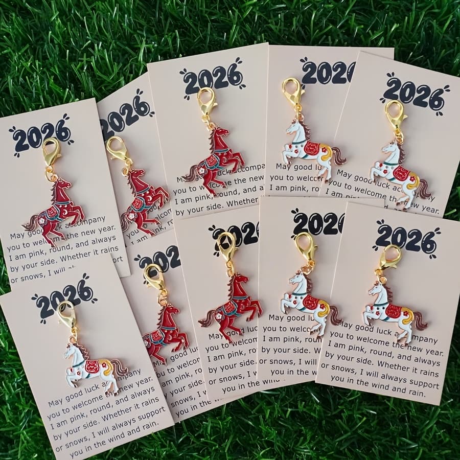 TEMU Gift For Her/him 10pcs 2026 Year Of The Keychain Set - Horse-shaped With Chinese Zodiac Symbol, Cute Bag And Car Keyring For Men, New Year Gift For