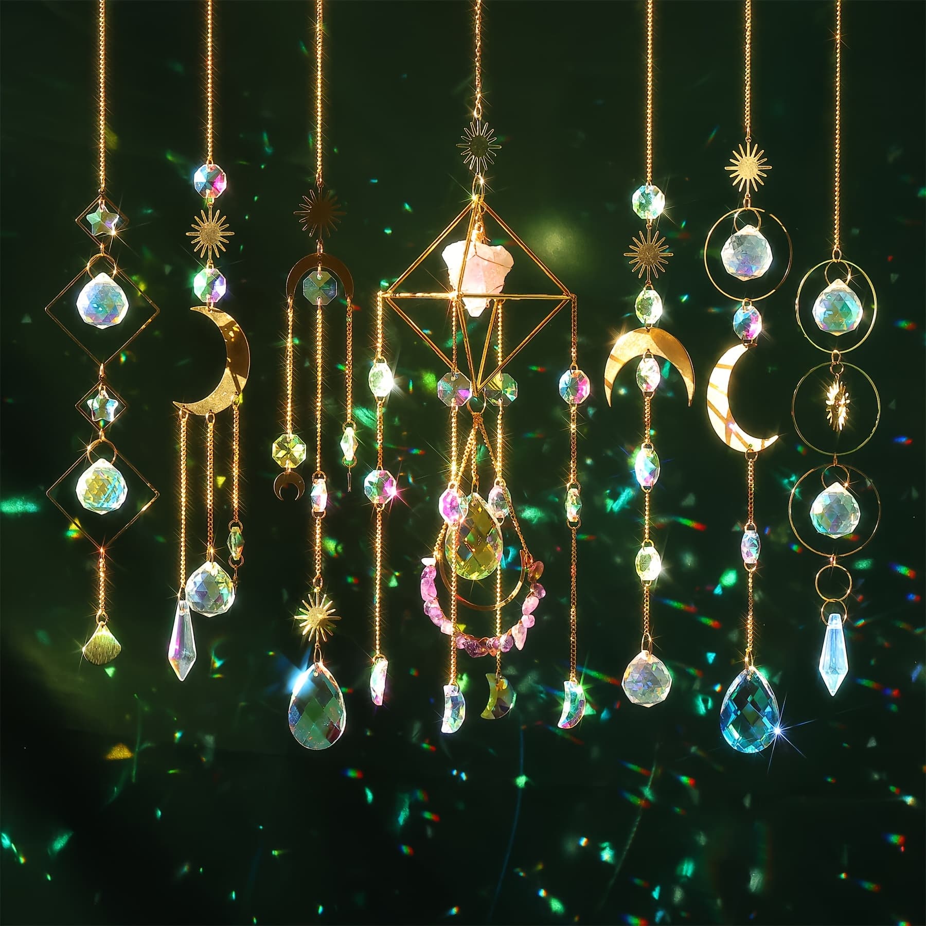 TEMU 7pcs Windows With Crystal Sundrier County Hanging Sunshade With Crystal And Agate Crystal Prism Decoration Indoor And Outdoor Wedding Decoration Is Hanging Decoration With Crystal