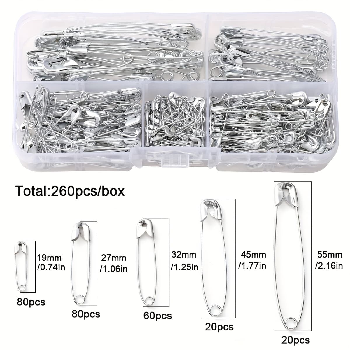 TEMU 150/260pcs Safety Pin, 5 Sizes Of Safety Pins - Suitable For Blankets, Sofas, Interior Decoration, Sweaters, Sewing, Scarves, Skirts, Crafts, Etc