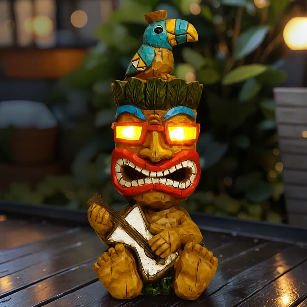 TEMU 1pc Hawaiian For Man Statue - -standing Resin With Woodcarving Primitive Tribal Figure, Hawaiian-themed Outdoor/ Decor Suitable For , Bars, Hawaiian Parties, Unique Gift Idea For Lovers, Statues