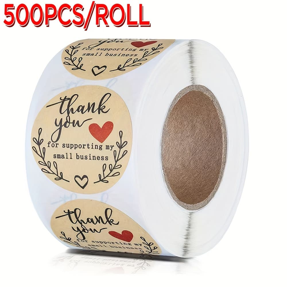 TEMU 500pcs Round Paper 'thank You' Stickers - Self-adhesive Seal Labels For Envelopes & Packaging, High-quality Handmade Design