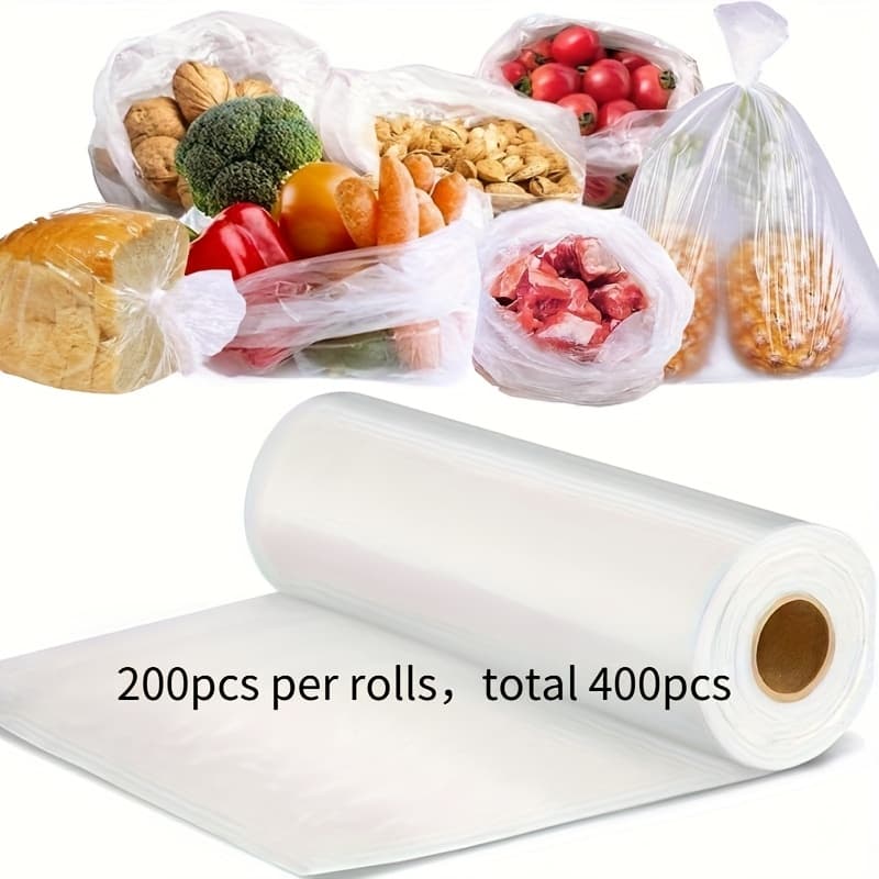 TEMU 200pcs Per Rolls, Total 400pcs - Large Clear Plastic Bags, Bulk For Freezing Food, Grocery Freshness, Sous Vide & Vacuum Sealer Rolls, Gifts, From Local Warehouse