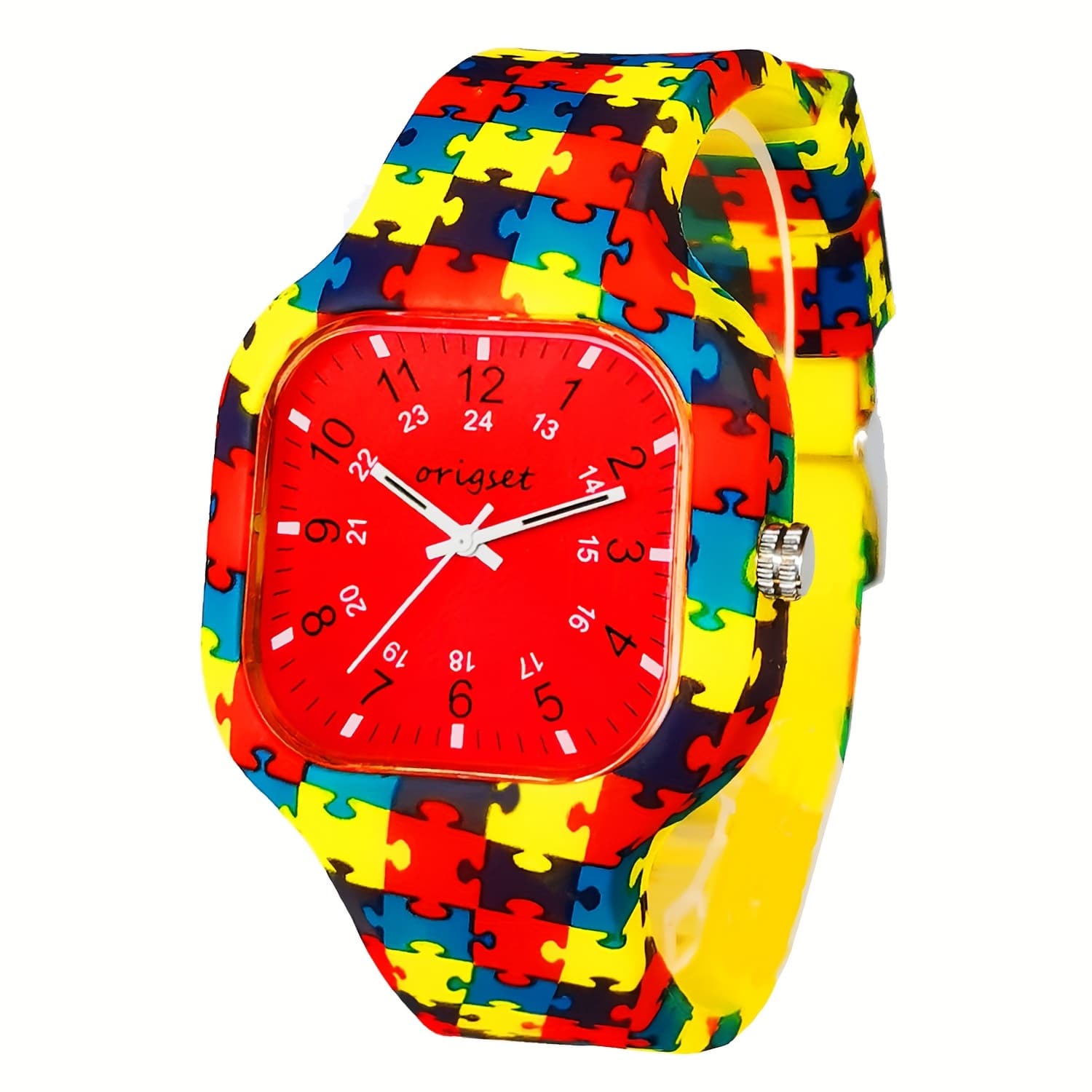 TEMU Designed For Students, Doctors, And Men And Women, Featuring A Second-hand And -hour Yellow Puzzle Design With A Red Dial