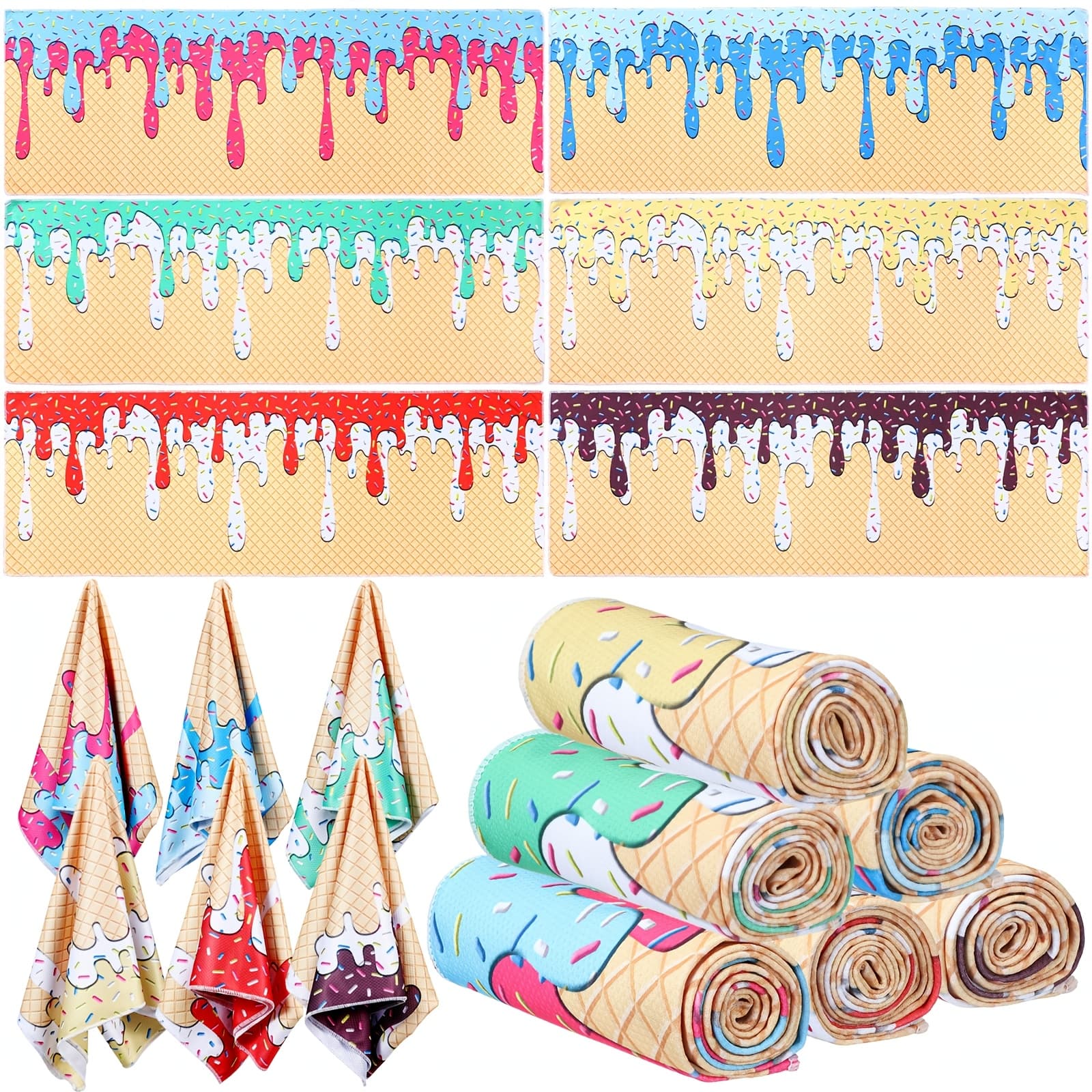TEMU 12 Mini Cooling Towel, 30 X 9 Baseball Softball Soccer Golf Sweat Towel, Breathable Rag, Microfiber Sport Rags For Team Gym Running Gift (baseball Ice Cream, Colorful)