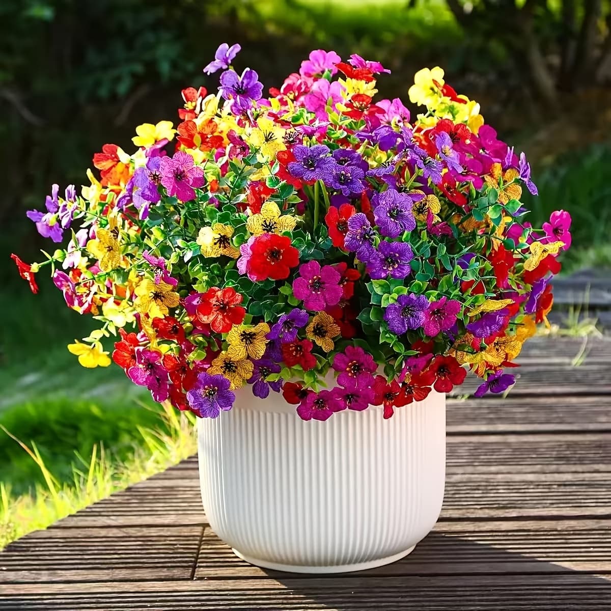 TEMU 24pcs Artificial Flowers For Outdoors Uv Resistant, Faux Eucalyptus Plants, Plastic Hanging Decor For Balcony Window Boxes Wedding Party, Spring Summer Vase Fillers, No Pot