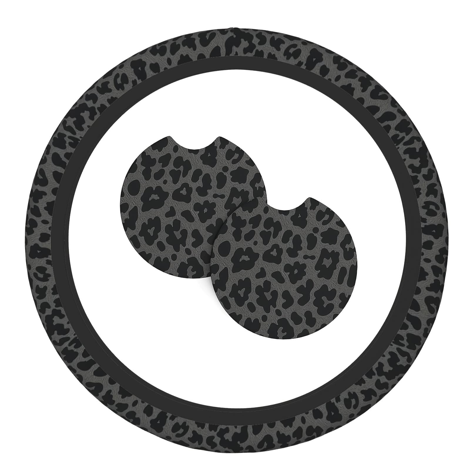 TEMU Print Steering Wheel Cover For Men And Women, Includes 2 Car Coasters, Universal Fit For -15 Inch Cute Non-slip Steering Wheel Accessory