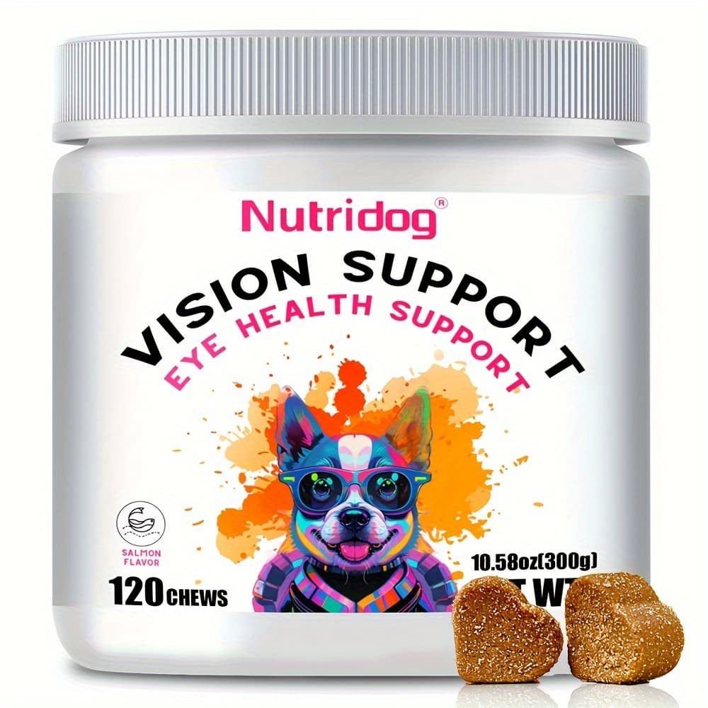 TEMU Nutridog Eye Supplement For Dogs - Vision Support With Antioxidants & 3 Fatty , Utein, Vitamin C-salmon Flavor-120 Chews