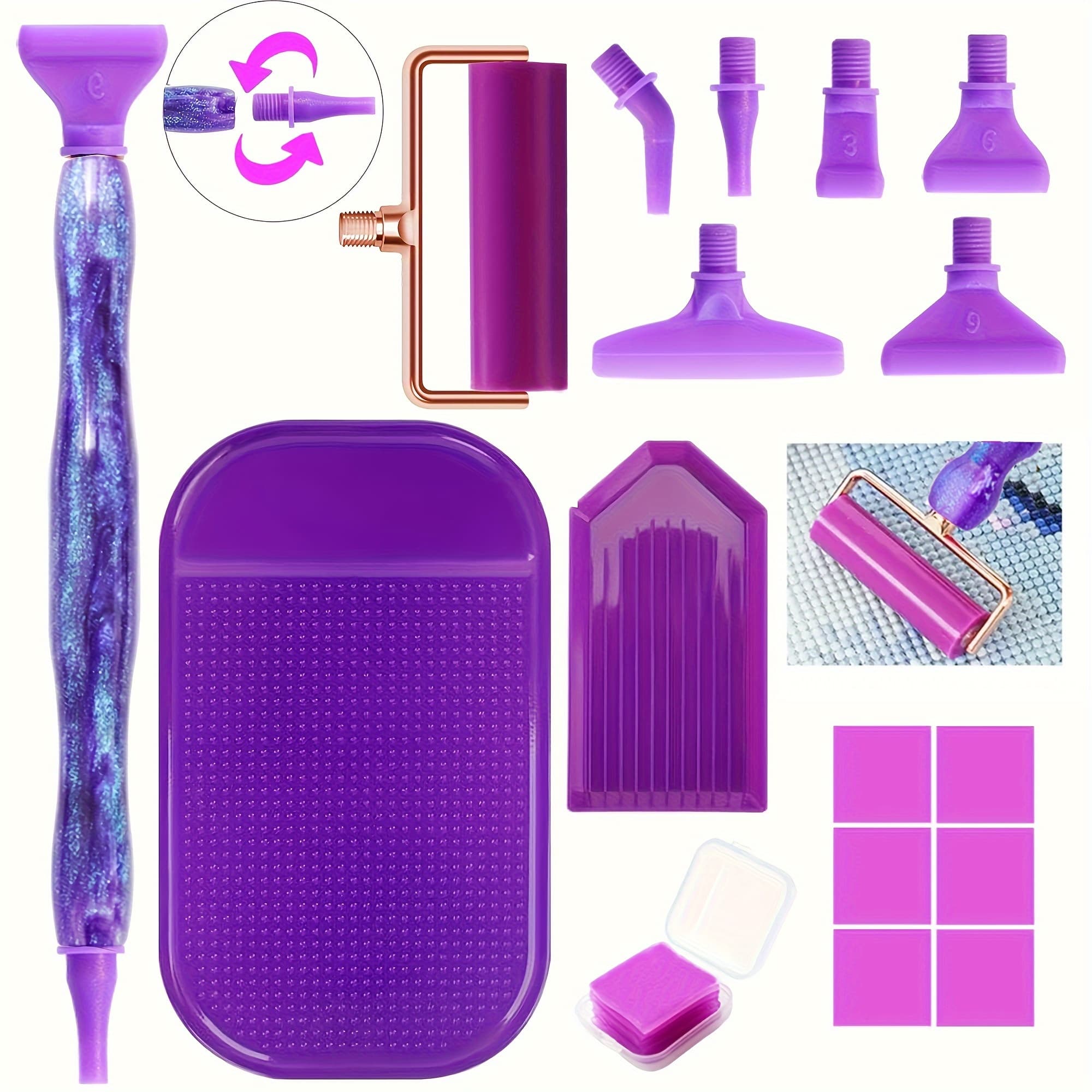 TEMU Drill Pen Liquid Dark Series Point Drill Pen Set Threaded Multifunctional Drill Pen 5d Diamond Tool Set (with Roller And Adhesive Pad)