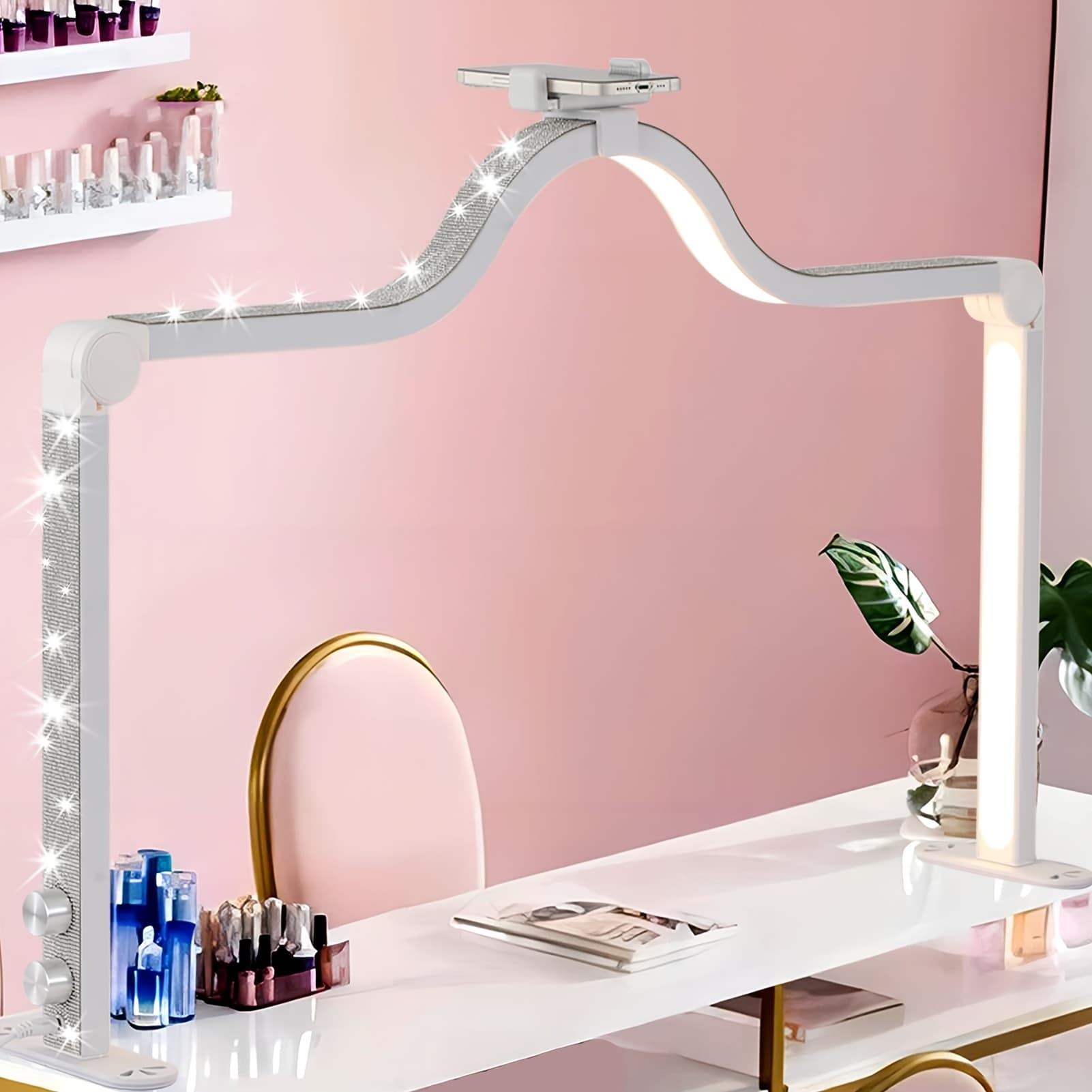 TEMU Knob Type Half Moon Lamp Eyelash Extension Desk Fill Light Brightness Adjustable Makeup Foldable Nail Lamp