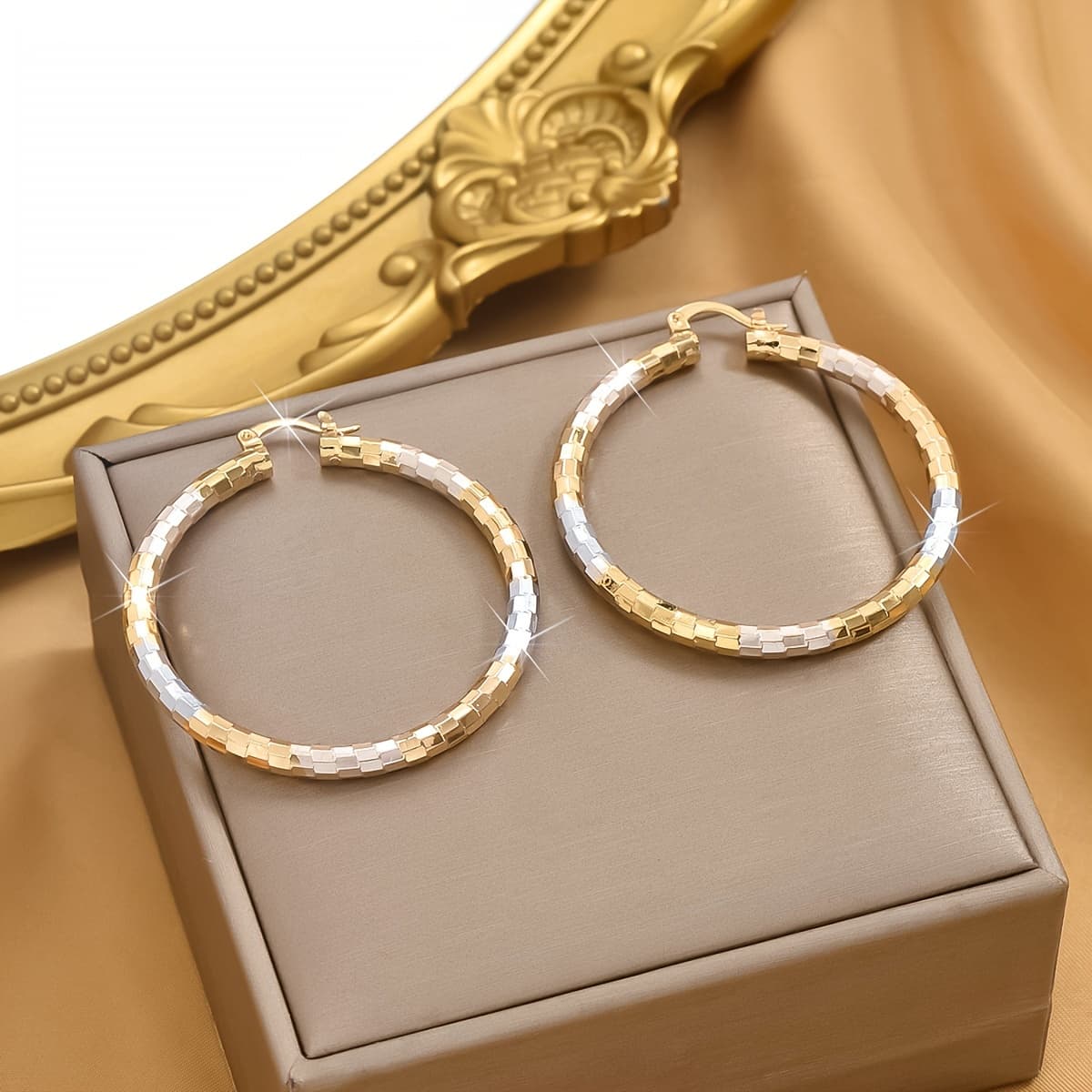 TEMU Trendy Golden Plated Copper Hoop Earrings For Women Creative Partyewery Christmas Gift New Years Gift Valentines Day Gift For Women Mom Girlfriend