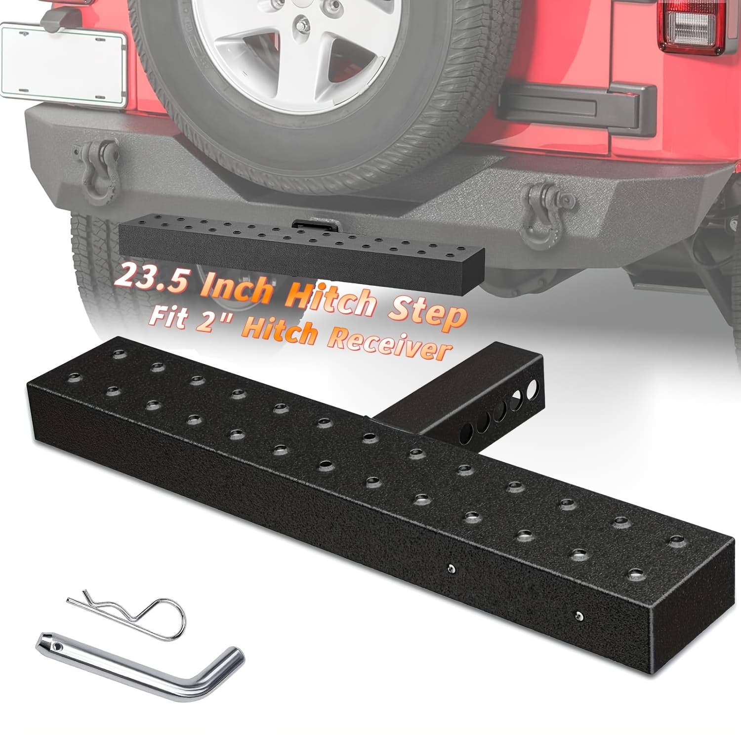 TEMU 23.5 Inch With 5/8inch Hitch Pin Clip Upgraded Textured Black Anti Slip Hitch Step Bar Hitch Step With 2inch Hitch Receiver Rear Bumper Guard Protector For Pickup Truck Car Suv