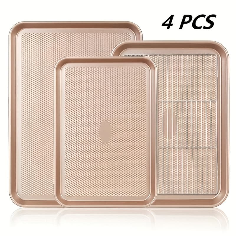 TEMU 4pcs Golden Bakeware Set Includes 17.72in/15.55in Baking Pans & 15.35in Cooling Rack, Perfect For Baking (christmas) & Daily Home Oven Use