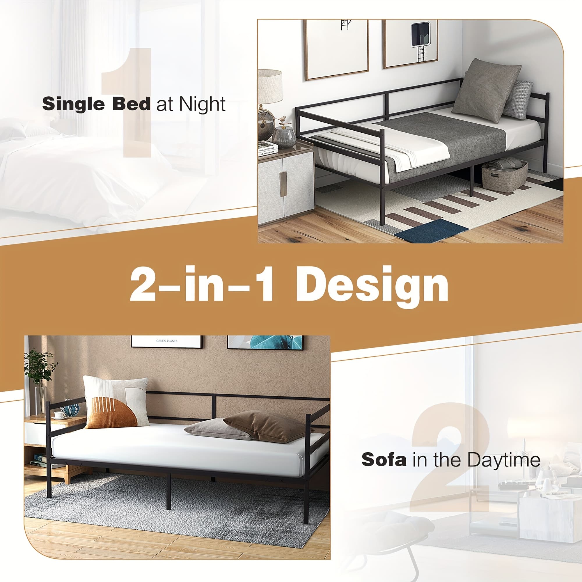 TEMU Daybed Frame Dual-use Platform Sofa Bed, For Living Room Bedroom
