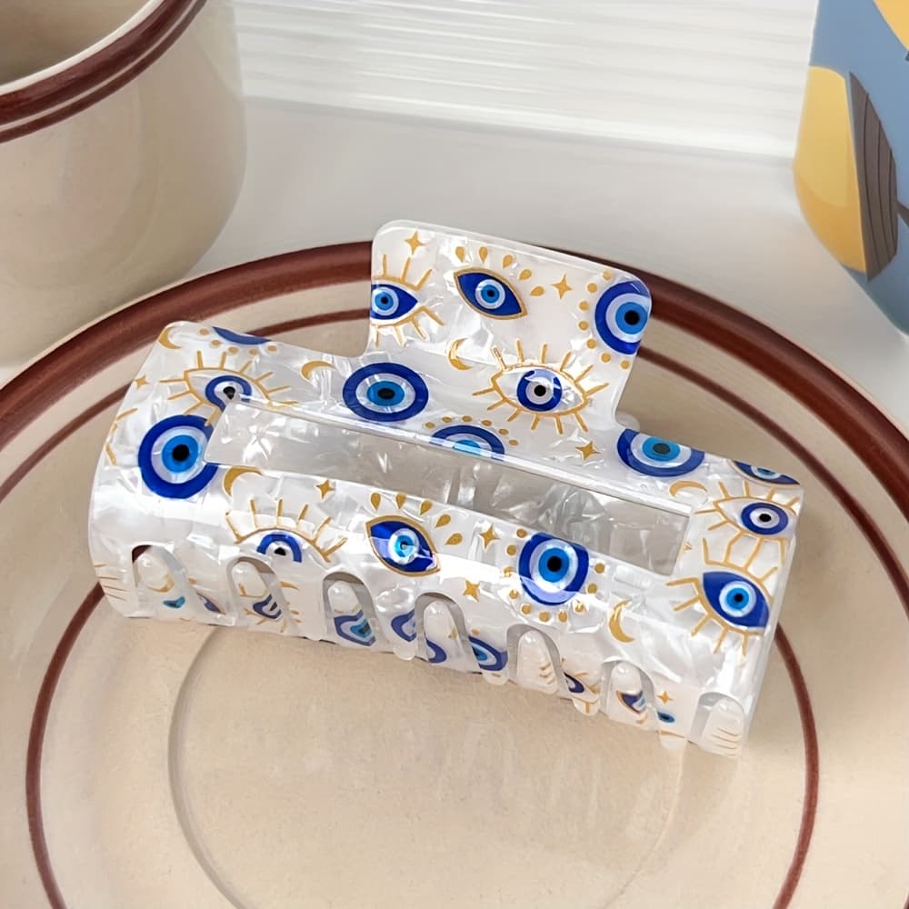TEMU 1pc Retro Easy Eye Hair Clip, Large Rectangular Hollow Acrylic Hair Clip, With Fashion Pattern, Elegant , Very Suitable For Women Fashion Additions, Elegant Hair Clip