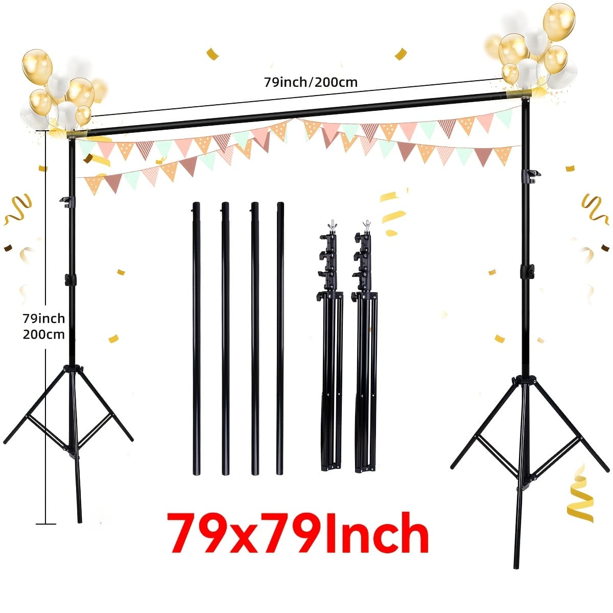 TEMU Lankemp 7x7ft Background Stand For Photoshoot, Adjustable Backdrops Stand For Parties, Photography, Photo Booth, Projector Screen, Movie Screen, Portraits, Streamingphotobooth Props