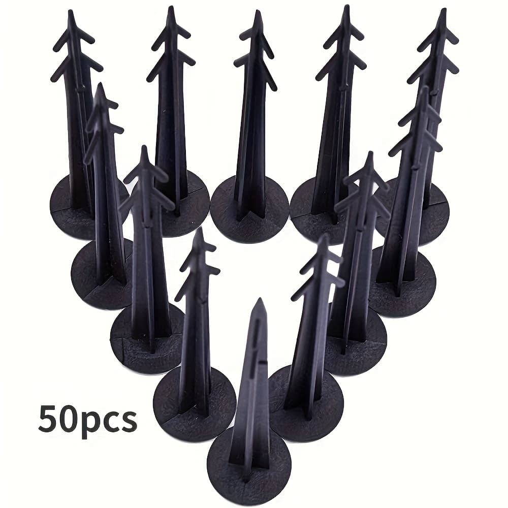 TEMU 50pcs 4.5" Black Plastic Garden Stakes - Durable Landscape For Barrier, Secure Hold Weedmat Pins For Gardening And Lawn Care