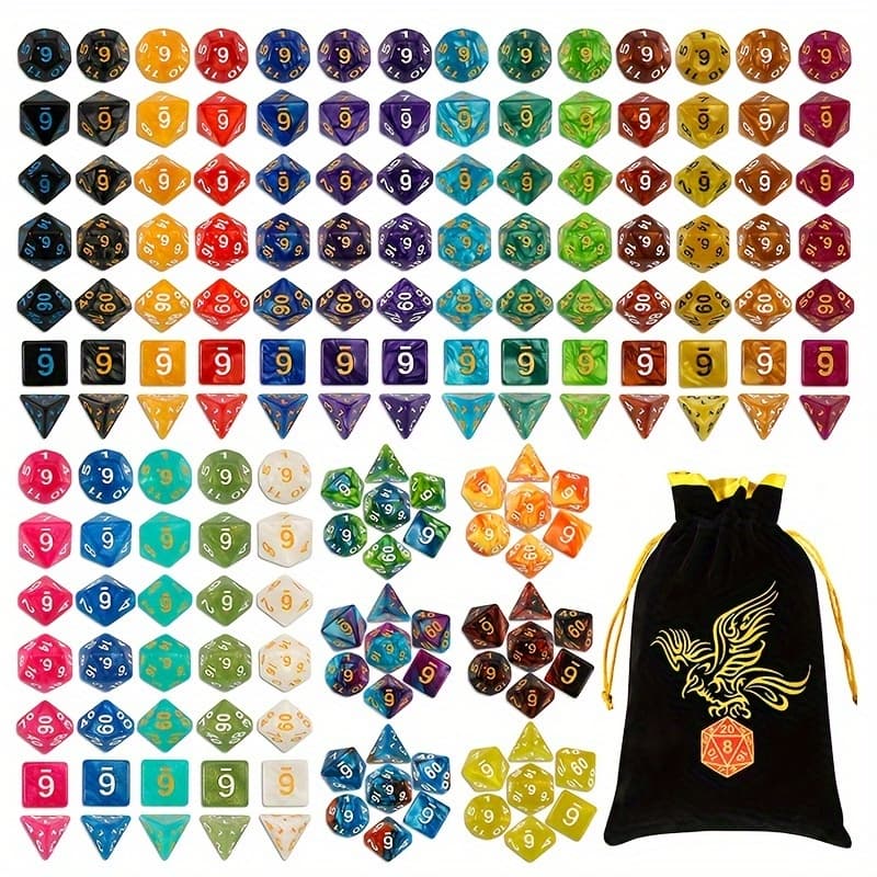 TEMU Dnd Double-colors Polyhedral Dice Sets For D&d Rpg Mtg Table Games D4 D6 D8 D10 D% D12 D20 25 Colors Dice With 1 Large Flannel Bag, 25 X 7 (175pcs)