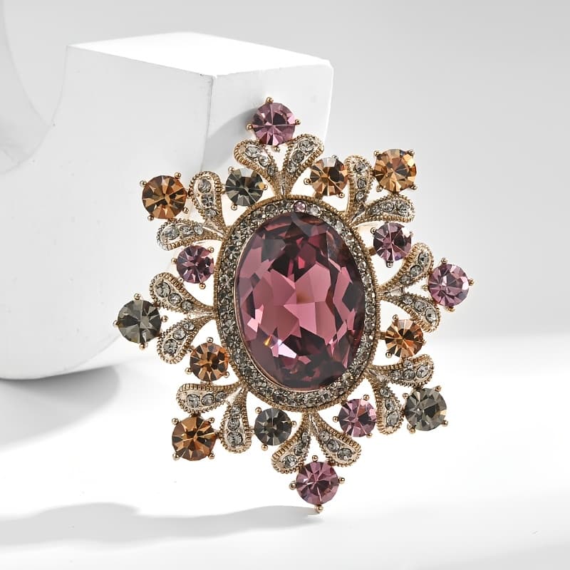 TEMU Luxurious Flower Brooch Set With Sparkling Rhinestones And Artificial Crystals, Women's Fashionable And , Suitable For Weddings And Banquets, Gift, Clothing Accessories