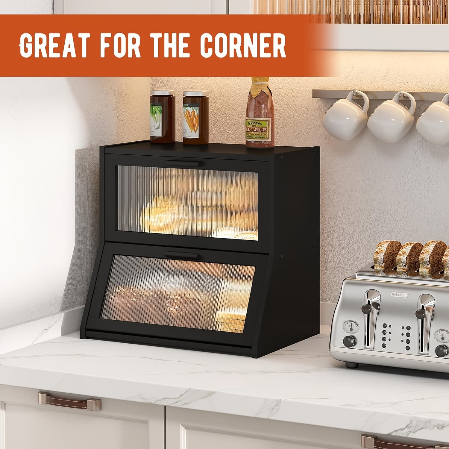 TEMU Bamboo Bread Box In A : Spacious Storage Solution For Kitchen Counters, Of Holding Coffee Mugs, Featuring A Bread Storage Rack With A Window