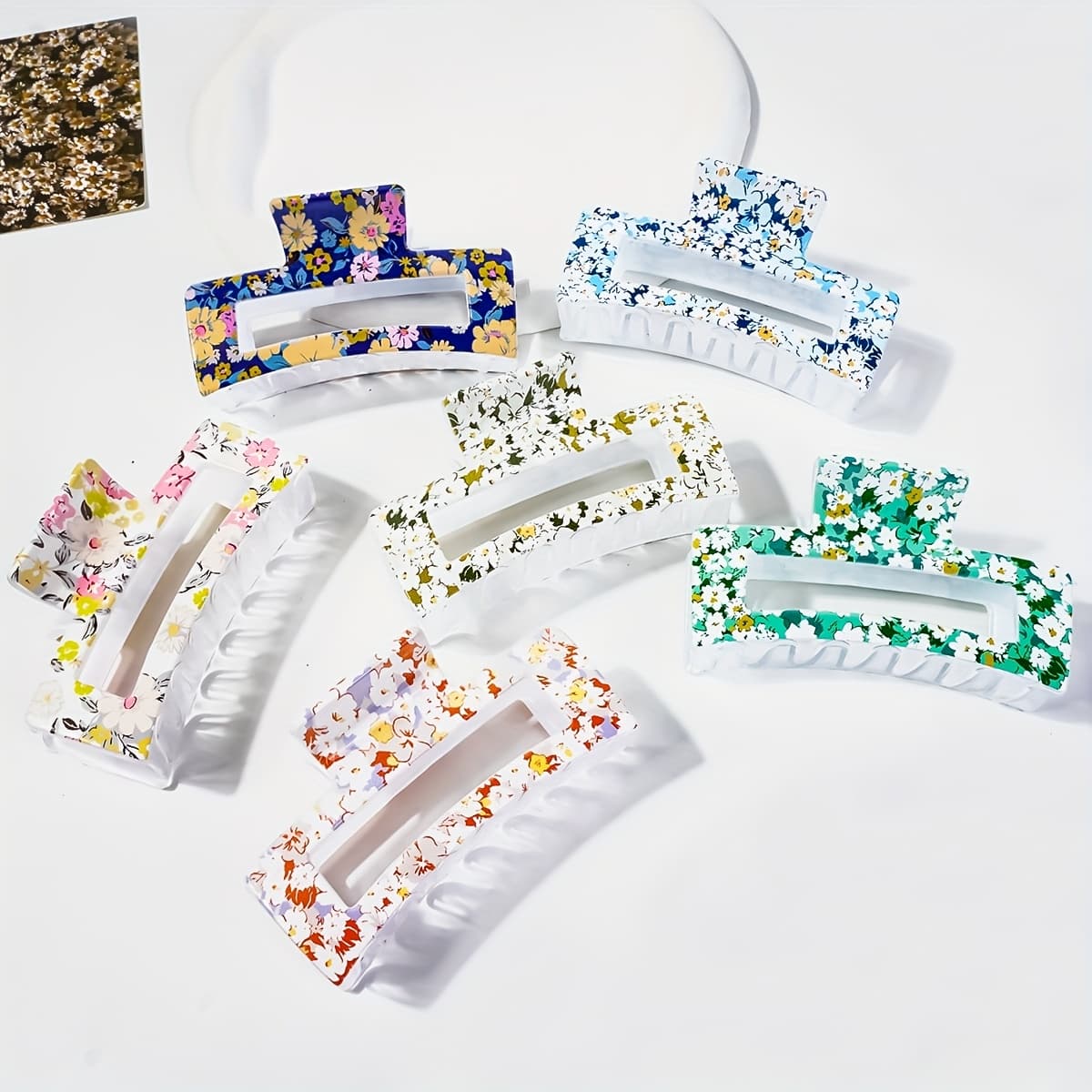 TEMU 6pcs Women's Vintage Square Flower Hair Clips, Bohemian Floral Headband Claw Clips, Pink Flower Jaw Clips, Suitable For Ladies And S Thick Anti-slip Styling Hair Clips
