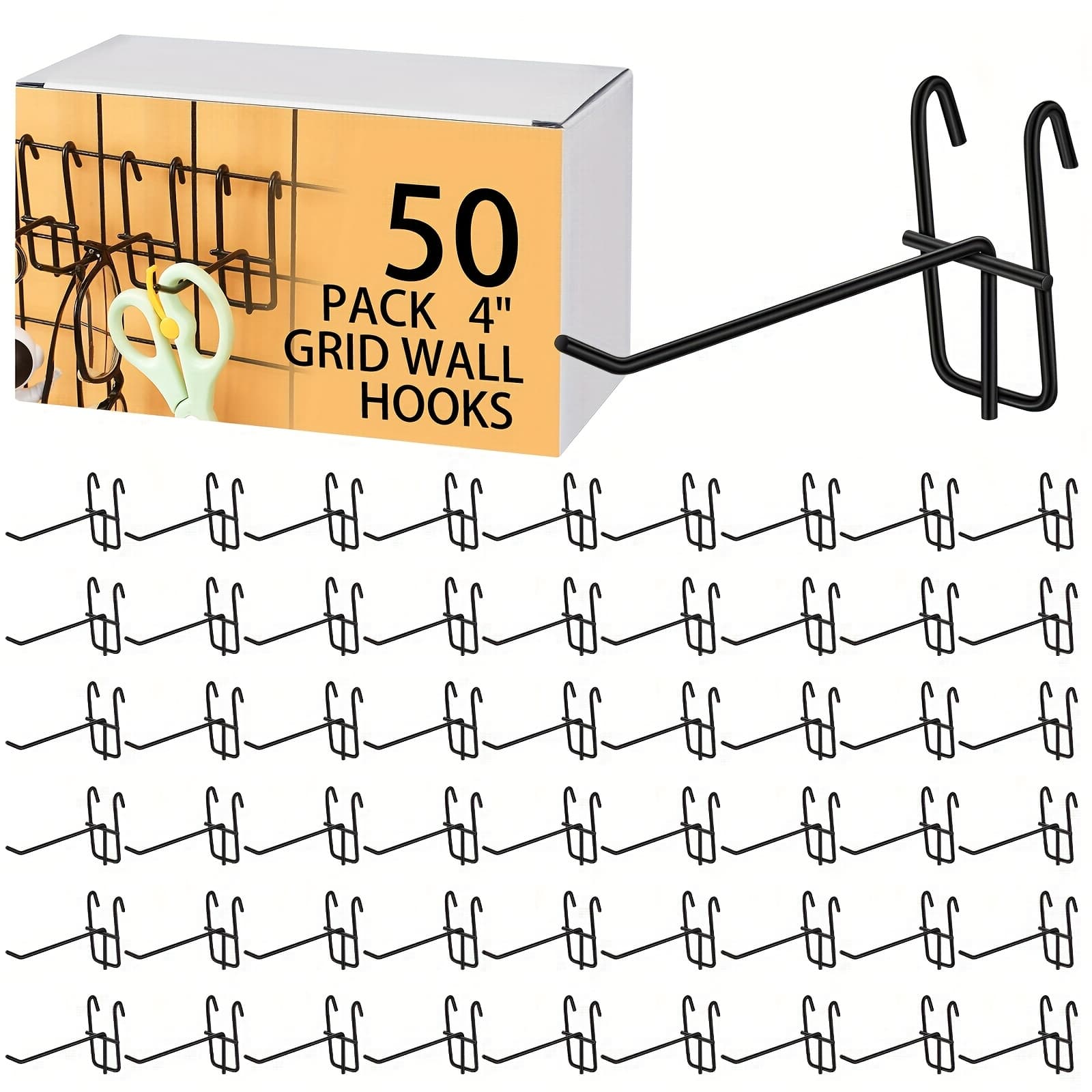TEMU 50pcs 4 Inch Grid Wall Hooks Panel Hooks Store Garage Wall Mount Organizers Storage Grid Display Hangers For Retail, , Home Setup, Display (black)