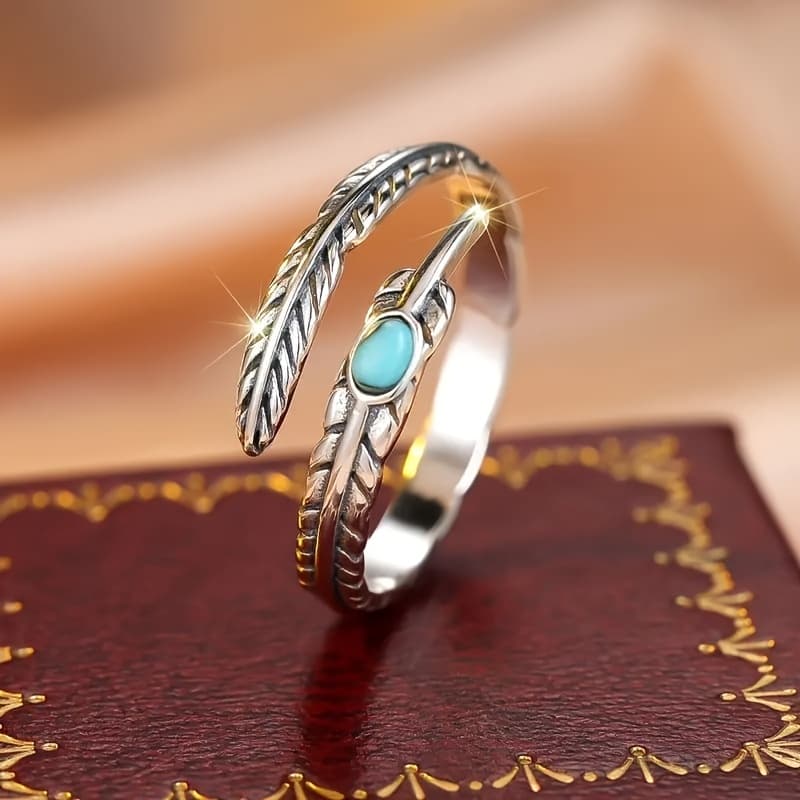 TEMU [1pc Sterling Silver Ring] 1pc Adjustable 925 Sterling Silver Bohemian Chic Ring | Turquoise Stone, Vintage Open , For All Sizes, Ideal Gift For Women