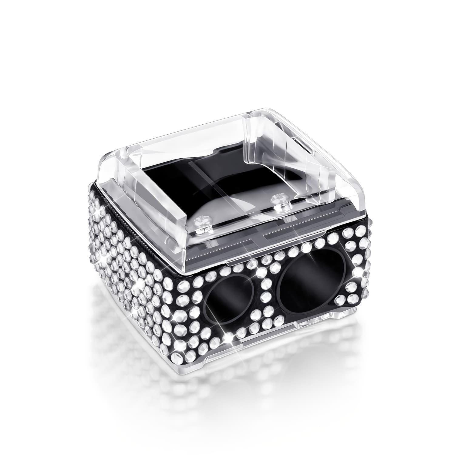 TEMU Shiny Double Hole Pencil Sharpener, Inlaid Makeup Eyebrow Pencil Eyeliner Lip Liner Pencil Sharpener, With Transparent Cover Portable Beauty Tool