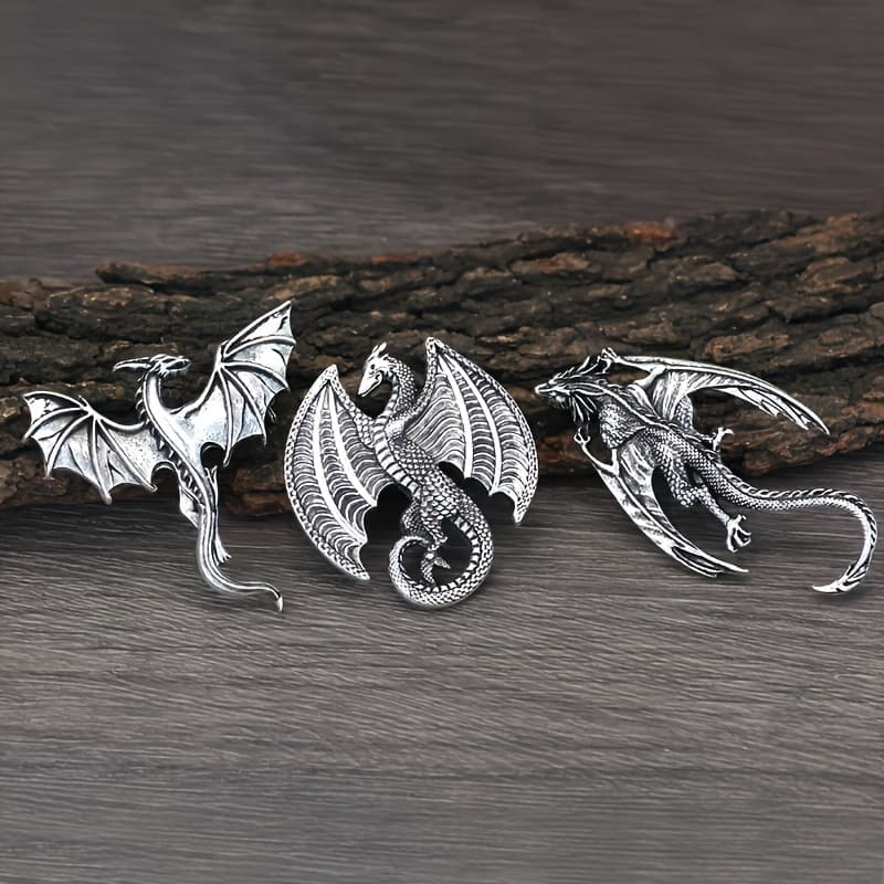 TEMU Set Of 3 Vintage Dragon Brooches , Suitable For Men And Women, Featuring Flying Animals, Perfect As A Gift For Parties