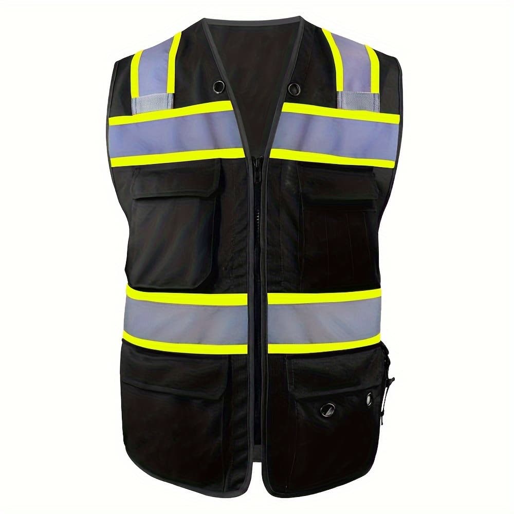 TEMU Jhpazuja Safety Vest For Men With 4 Pockets Reflective Vest With V-neck Fishing Tactical Vest Black High Visibility Construction Work Vests For Phone Small Essentials Tools Pencils