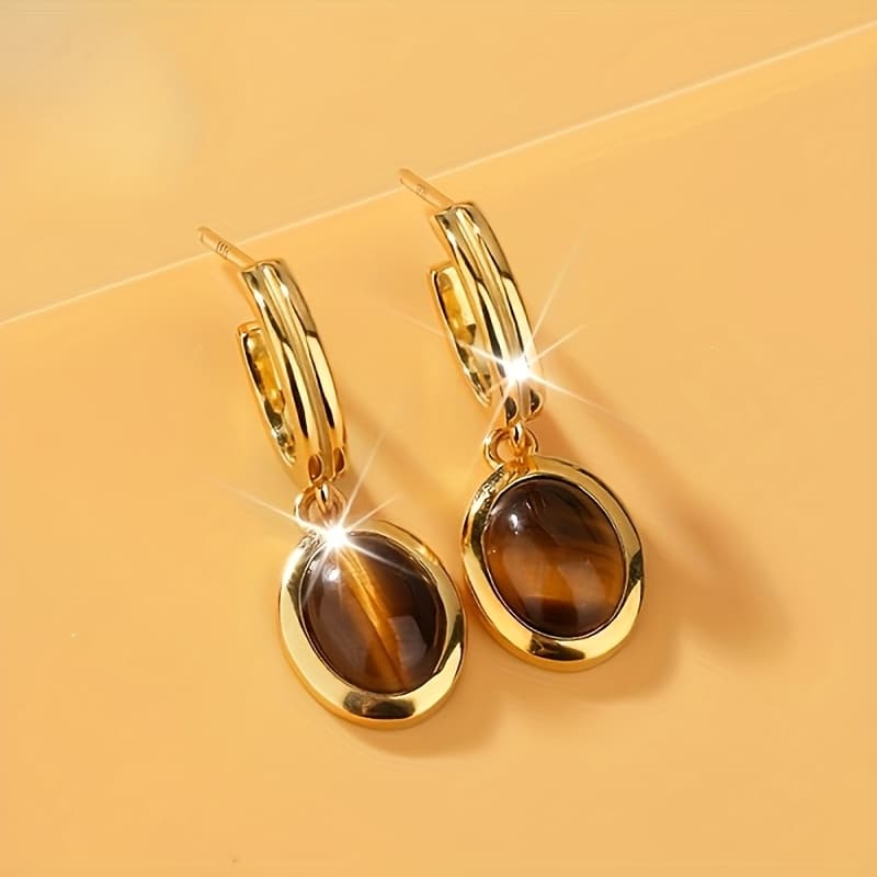 TEMU 1 Pair Elegant Bohemian Oval Resin Pendant Earrings, Suitable For Women's Wedding/anniversary/christmas/ramadan Gift, Drop Earrings