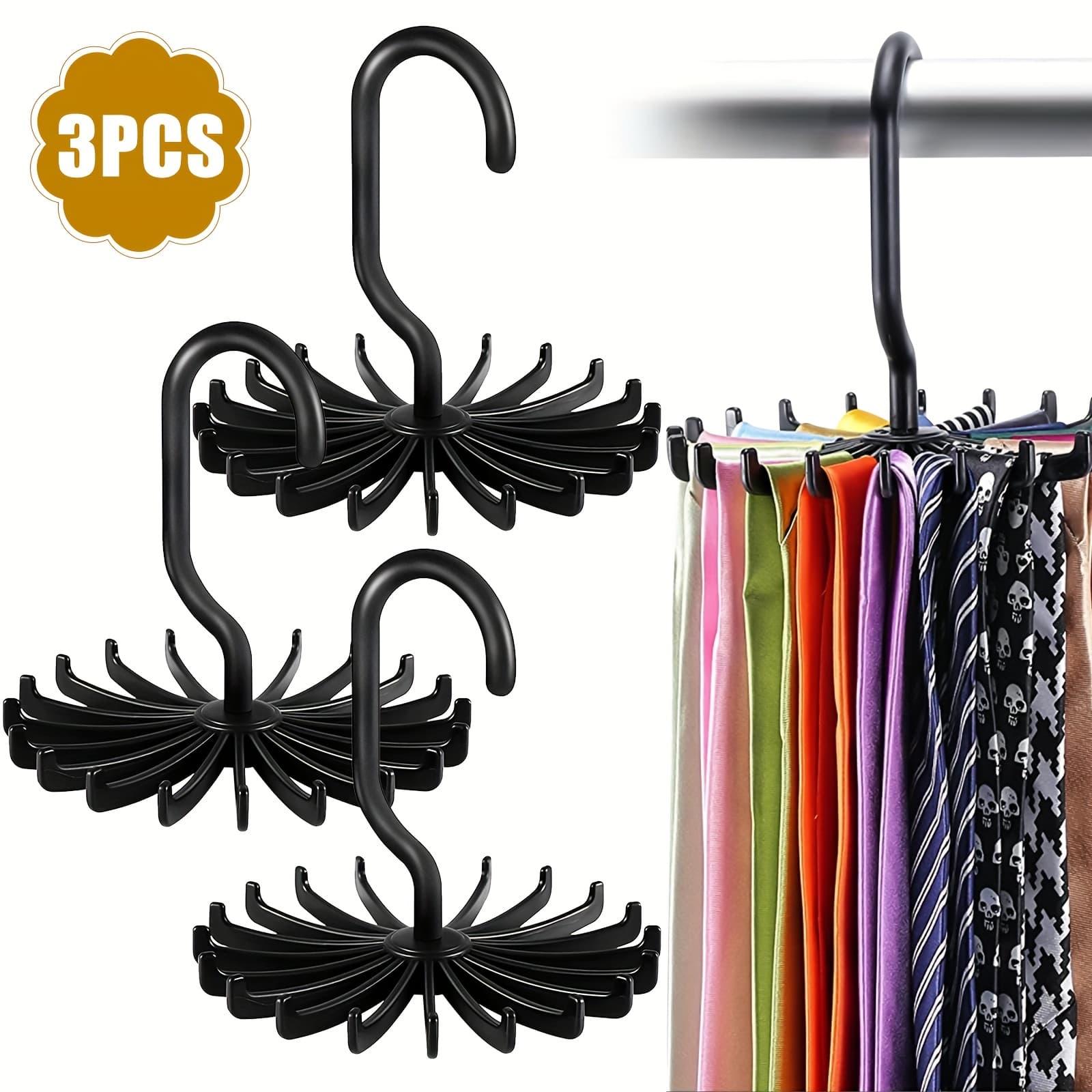 TEMU 3/6pcs Clothes Haning Holders, Neck Tie Racks, 360° Rotating Belt Organizer With 20 Claws, Hooks For Home And Travel, Space-saving Storage Rack