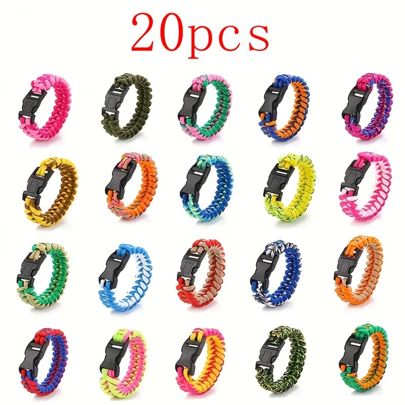 TEMU 2pcs/20pcs Hand Woven Outdoor Camping Hiking Rope Bracelet, Suitable For Men And Women